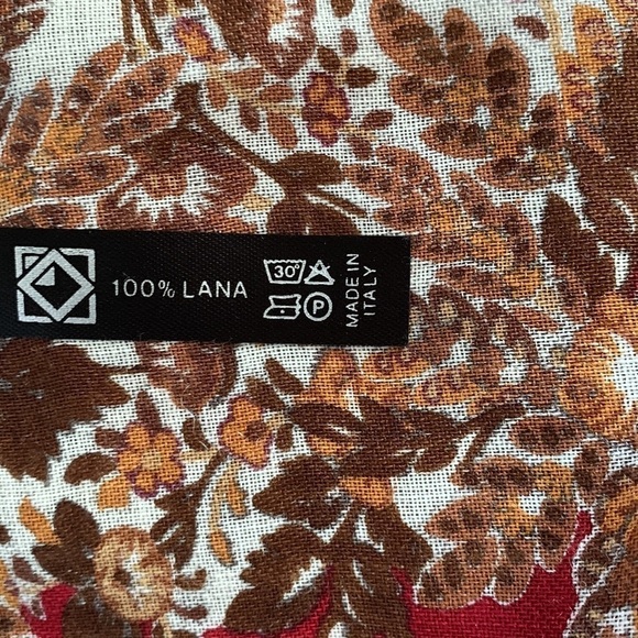 Wool blanket scarf wrap floral maroon red brown made in Italy art to wear - Picture 5 of 8